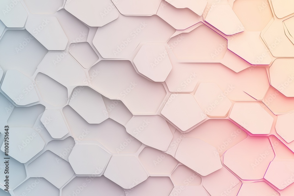 Poster A modern, geometric pattern featuring overlapping hexagonal shapes in subtle gradients of light colors.