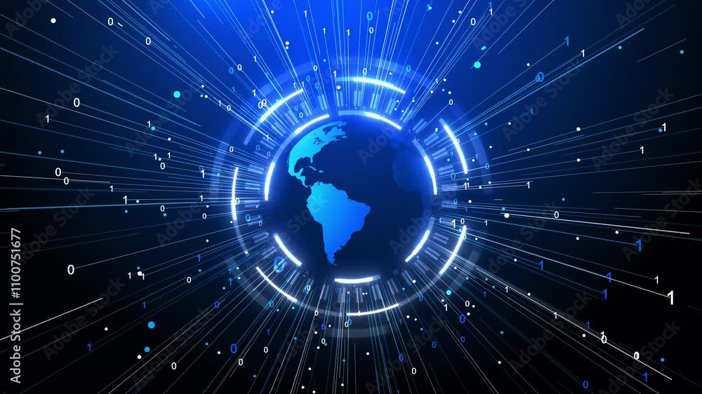 Poster virtual planet earth particles lines. network connection big data. technology background. global bus