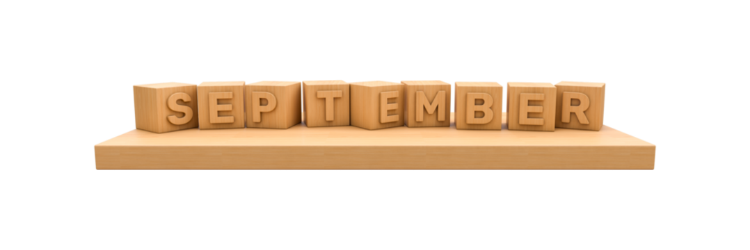wooden cube with characters of word September on the wooden board