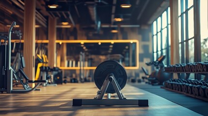 Fototapeta premium Rowing machine in a modern gym, surrounded by other fitness equipment, showcasing its role in cardio and strength training