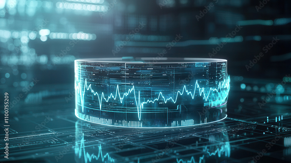 Poster sleek wearable ecg device showcasing advanced technology and data visualization. futuristic design h