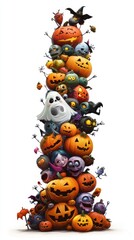 Fototapeta premium vertical stack of Halloween and pumpkins on a white background.