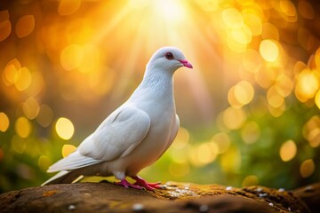 Obraz premium Serene Low Light Photography of a Beautiful White Dove Amidst a Calming Environment, Symbolizing Hope and Healing During iKnee Injection Treatment Sessions