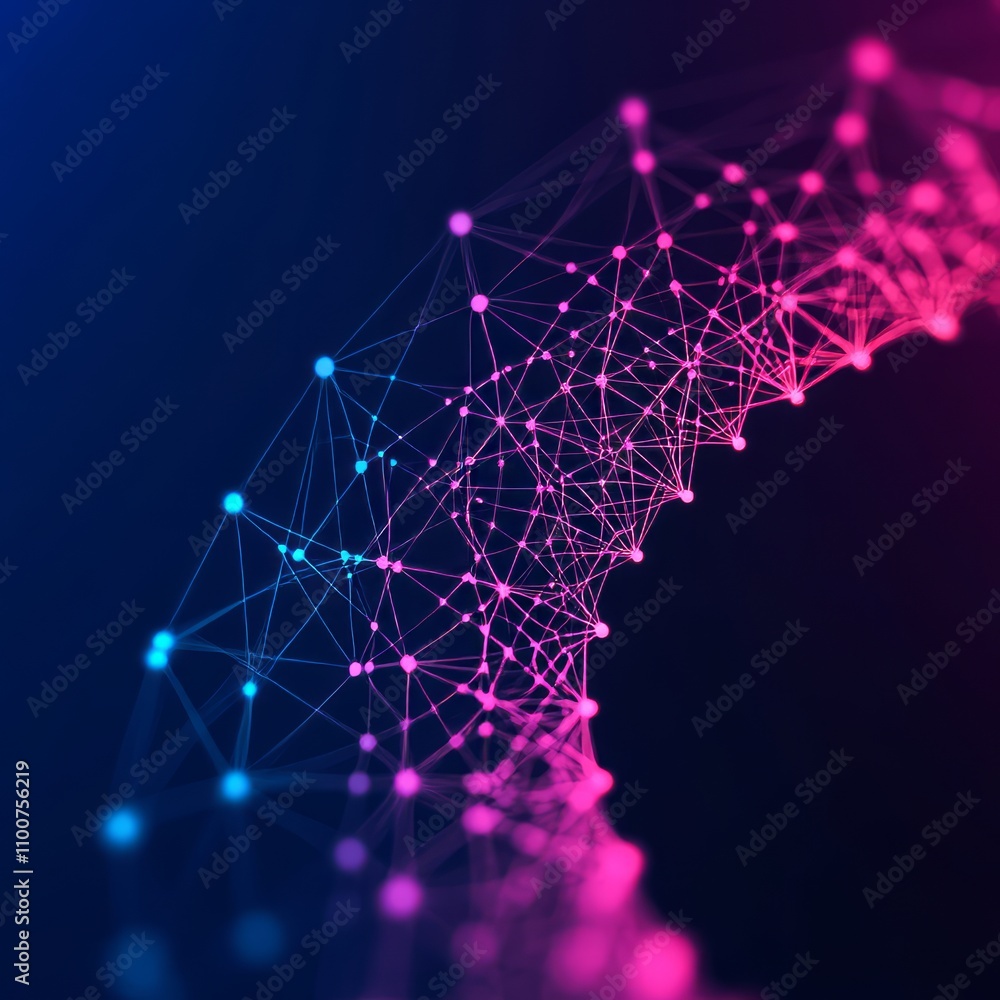 Poster abstract network connection, digital data flow, glowing lines and nodes.