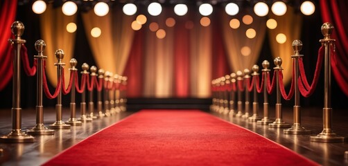 Red carpet on stage, lights, blurred, night atmosphere