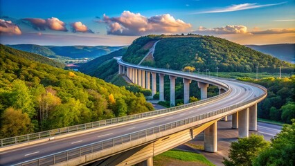 Obraz premium Serene Minimalist View of I-68 and Pedestrian Bridge Overlooking Sideling Hill in Maryland, Capturing Tranquility and Modern Architecture Amidst Nature's Beauty