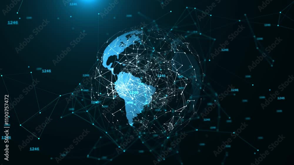 Poster cyber technology internet business. global world network telecommunication earth cryptocurrency bloc