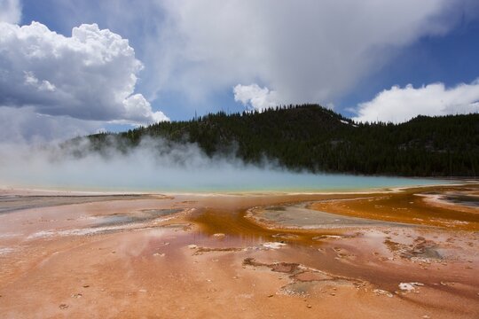 Landscape Ground View of Grand Prismatic Spring at Yellowstone National Park