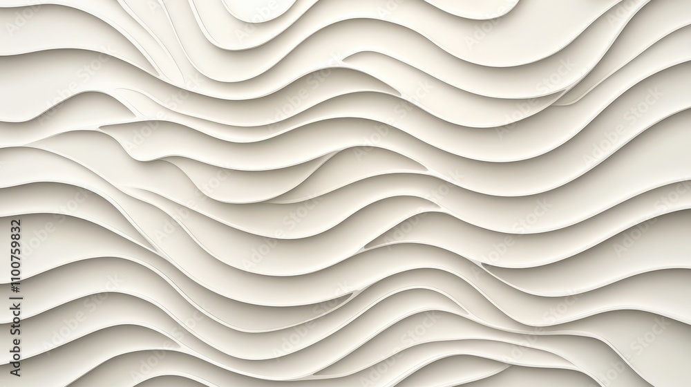 Poster a textured wall design featuring flowing, wavy patterns in soft white tones, creating a modern and e