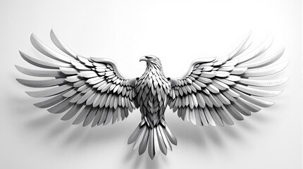 Obraz premium Majestic silver eagle sculpture with detailed wings spread in artistic display