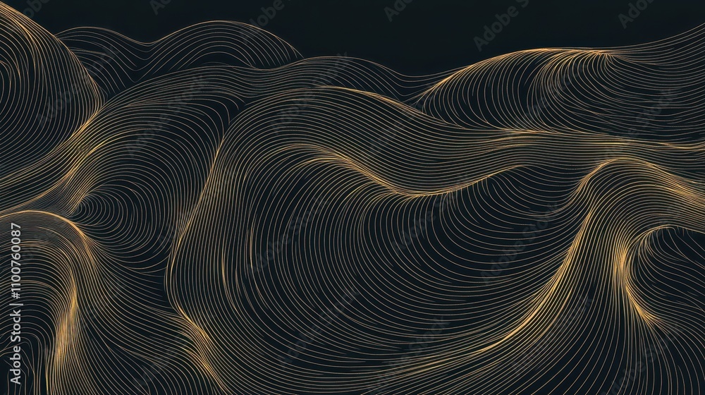 Poster A digital landscape of flowing lines and curves, resembling undulating hills, highlighted by a subtle golden glow against a dark background.