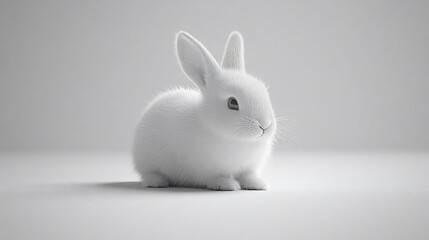 Obraz premium Adorable white rabbit sitting on white background.