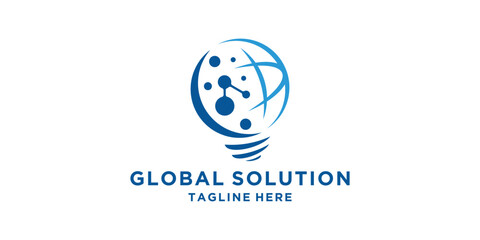 logo design global solution, connection, smart, bulb, technology, symbol, icon, vector, idea, creative.
