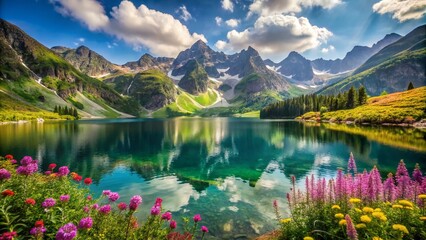 Serene View of the Eye of the Sea Lake Surrounded by Majestic Tatra Mountains in Poland, Capturing the Tranquility of Nature with Crystal Clear Waters and Lush Greenery