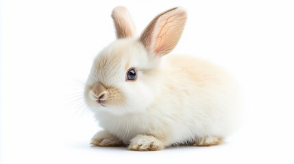 Obraz premium Adorable fluffy cream bunny rabbit isolated on white background.