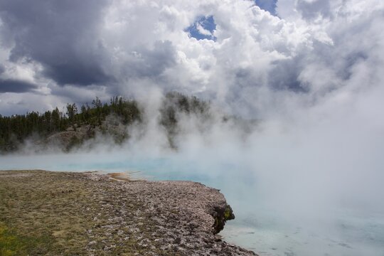 Midway Geyser Basin Landscape Ground View at Yellowstone National Park