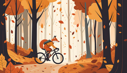 Fox Cycling Autumn Forest Path