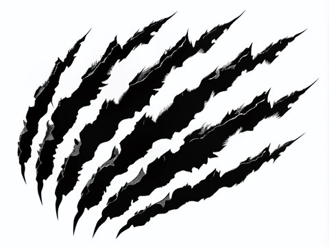 Set of Animal Claw Scratches and Marks in Black Silhouette, Featuring Cat, Tiger, Lion, Dog, Jaguar, Bear, Puma, and Leopard Designs on White Background for Creative Projects
