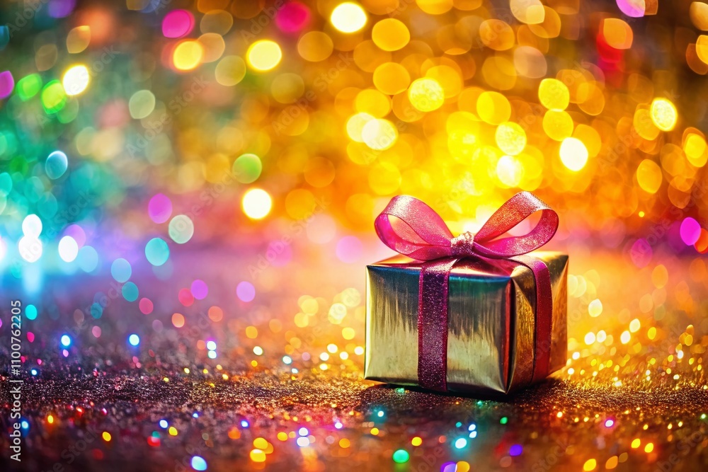 Aufkleber shiny gift illuminating on a shimmering background with magical colors and ample copy space for a fe