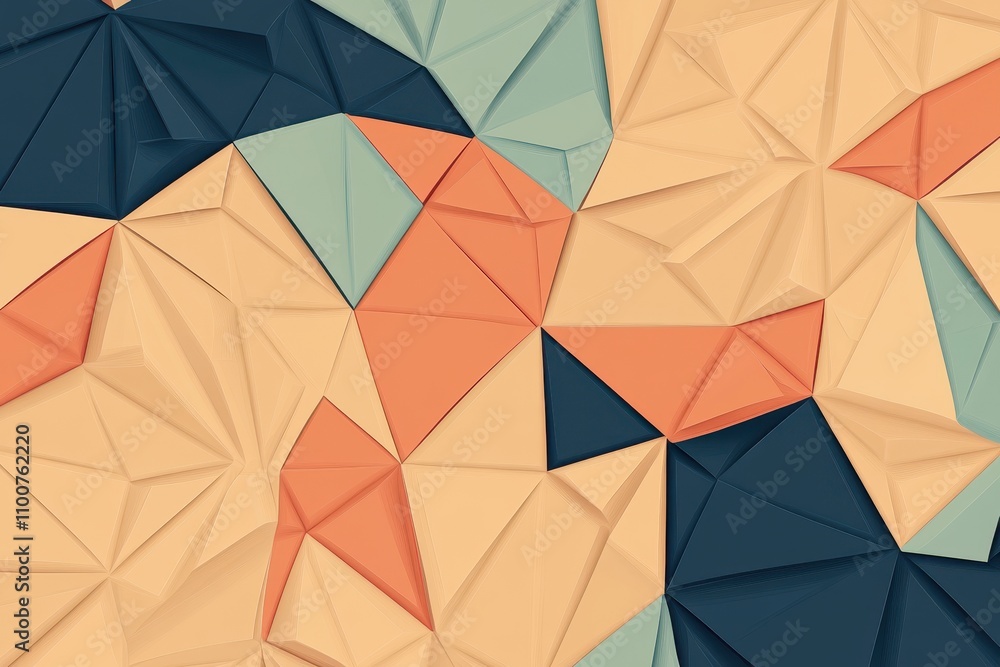 Poster A colorful abstract pattern featuring geometric shapes in shades of blue, orange, and beige, creating a dynamic and modern visual effect.