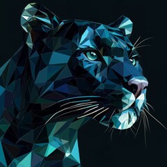 Abstract geometric vector art of an elegant panther, in the style of blue and teal colors