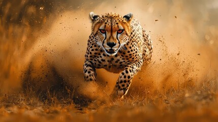 Cheetah Running Through Dust