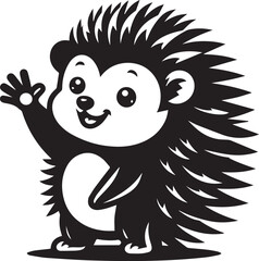 Fototapeta premium A cheerful hedgehog waving a tiny hand vector silhouette