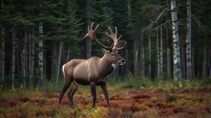 Majestic bull elk in autumn forest.