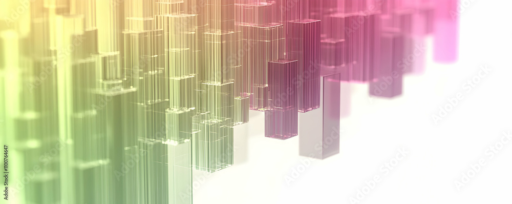 Poster abstract pastel glass cubes, a colorful, geometric background design with translucent prisms arrange