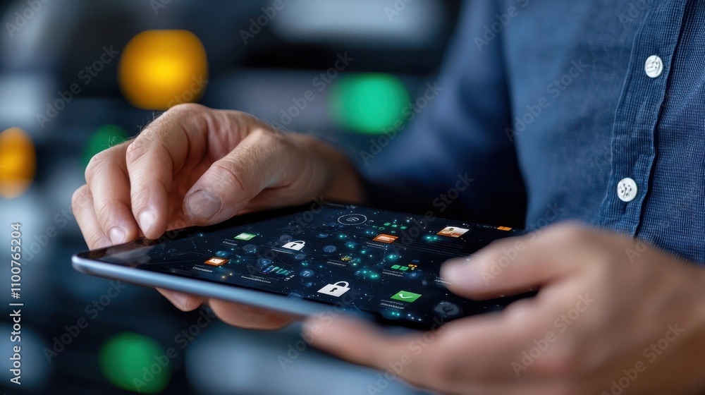 Wall mural closeup of a person s hand using a smartphone with touchscreen interface for digital communication s