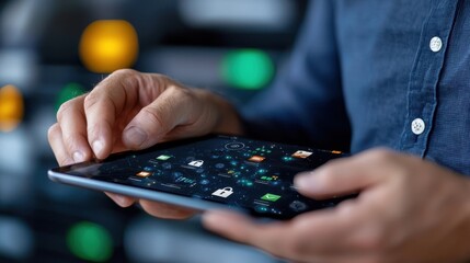 Closeup of a person s hand using a smartphone with touchscreen interface for digital communication social networking and modern lifestyle activities