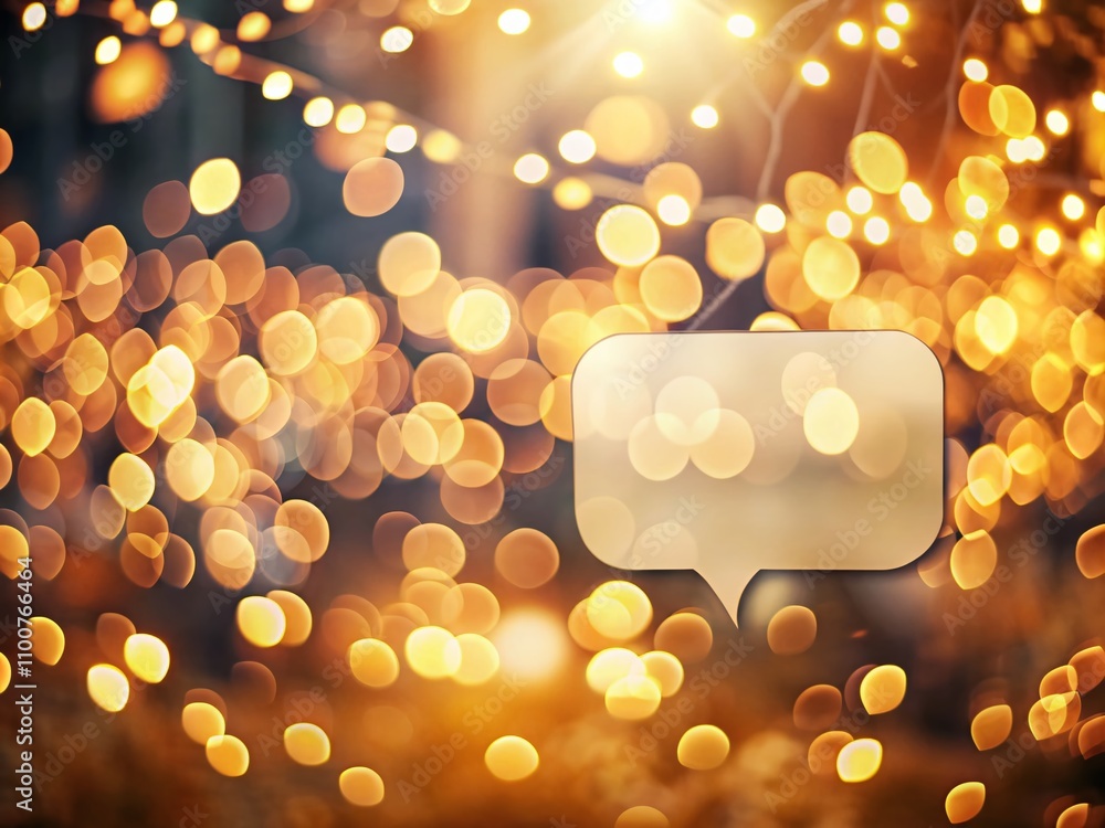 Aufkleber soft-focus bokeh lights with empty speech bubble for creative text overlay in warm tones