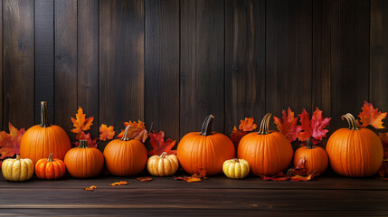 Vibrant pumpkins and autumn leaves create a festive fall display