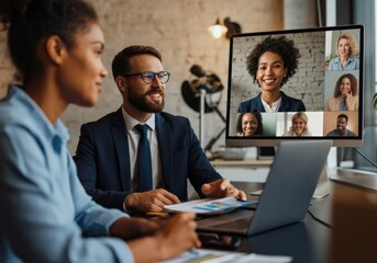 Obraz premium Business Colleagues in Video Conference Meeting