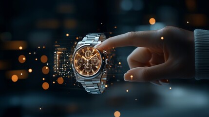 Luxury watch holographically projected online technology showcase modern environment interactive viewpoint innovative concept