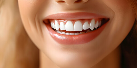 Naklejka premium Radiant Smile, A Close-Up of Healthy, Bright White Teeth and Glowing Lips, Showcasing Perfect Oral Hygiene and Beauty.