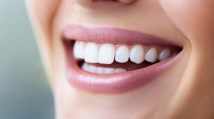 Fototapeta premium close up of smiling mouth showcasing bright, white teeth and soft lips, conveying happiness and confidence