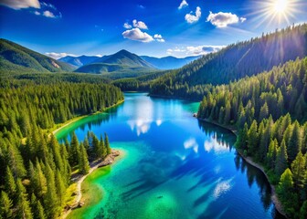 Stunning Aerial View of Bear Lake Surrounded by Lush Forests and Majestic Mountains with Crystal Clear Waters in the Heart of Nature&rsquo;s Paradise