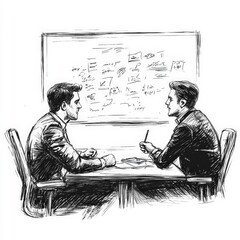 a manager and employee engaged in a productive one-on-one meeting, sitting at a modern office table looking at each other