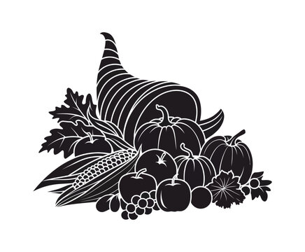 black cornucopia harvest fruits and vegetables clip art preview