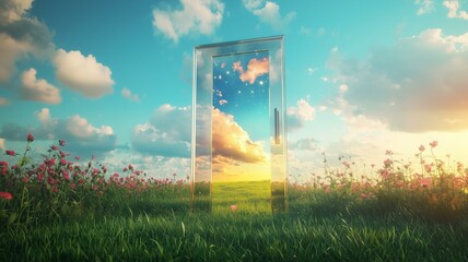 非現実的で夢のような幻想的な世界_海に佇むドア