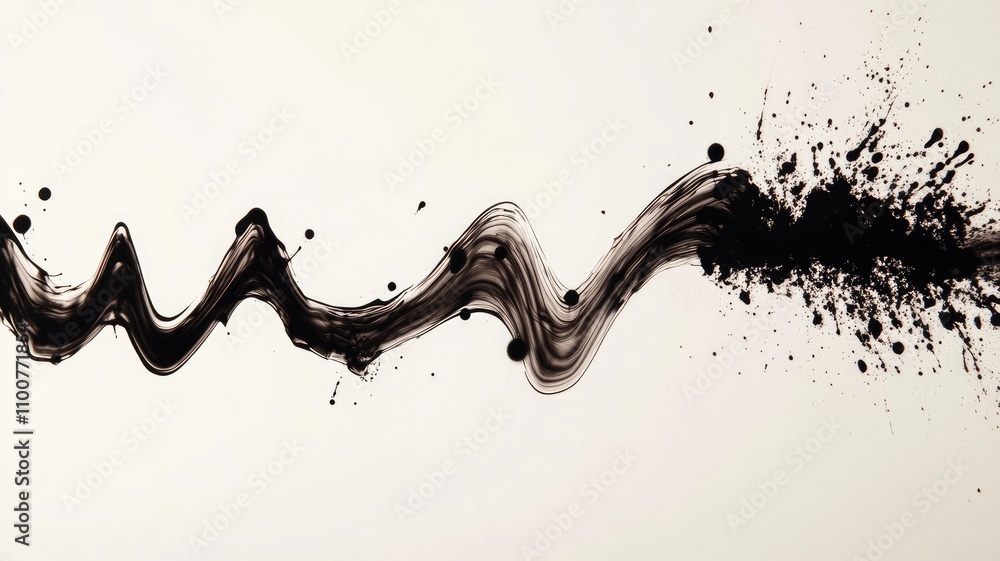 Poster abstract black ink splatter and wave pattern on white background