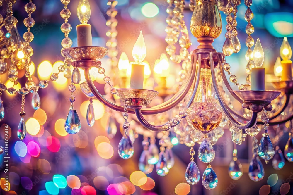 Aufkleber stunning close-up of a crystal chandelier with soft filter effect and elegant bokeh background, perf