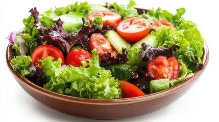 Fresh salad with lettuce, tomatoes, and cucumbers in bowl, vibrant colors and healthy ingredients create delightful meal option