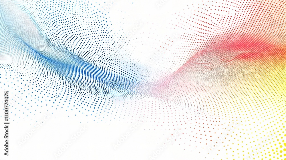 Poster abstract waves in red, blue and yellow with subtle dot patterns