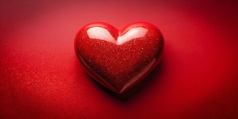 Obraz premium Stunning Drone Photography of a Shiny Red Heart on a Vibrant Red Background, Perfect for Romantic Themes, Weddings, Valentine's Day Celebrations, and Passionate Designs