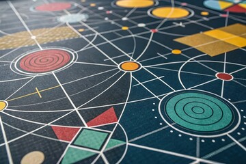 Abstract Geometric Network Design Interconnected Shapes and Lines on a Dark Background