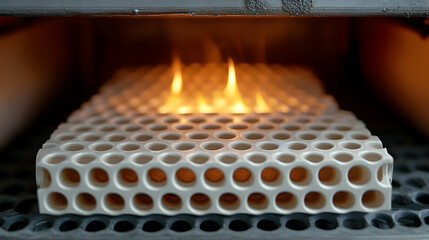 Ceramic Honeycomb Structure in Fiery Kiln, Industrial Heat Treatment Process