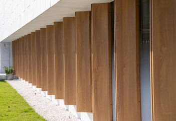 Wooden shutters and modern architecture