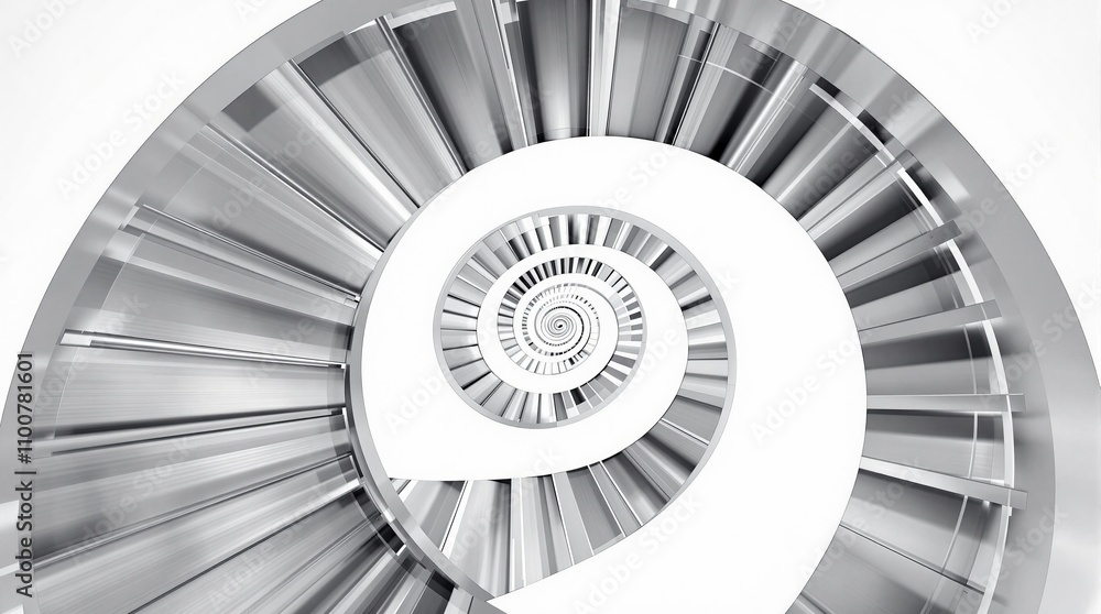 Poster abstract metallic spiral staircase design with infinite depth perspective